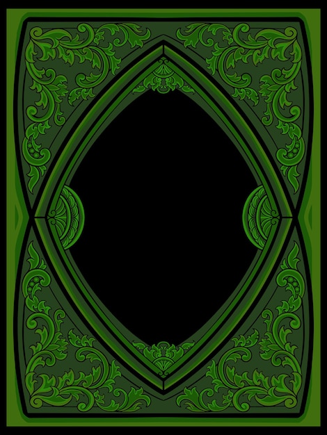 Diseño de marco grabado con motivos únicos en vector verde y lujoso