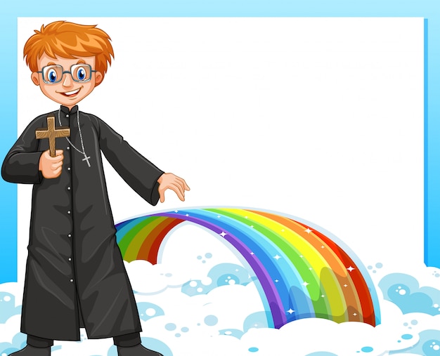 Diseño de marco con el sacerdote y el arco iris