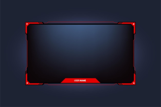 Diseño de marco de transmisión simple con color rojo y fondo oscuro Paneles de pantalla sin conexión y en línea con botones de suscripción para jugadores Vector de superposición de transmisión y juegos modernos para interfaz de pantalla