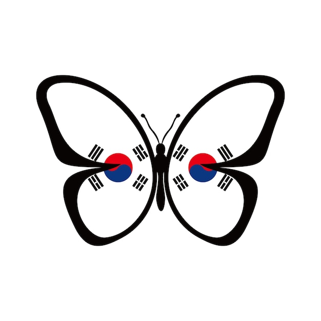 diseño de mariposa de la bandera de corea del sur. insecto bandera mundial nacional.