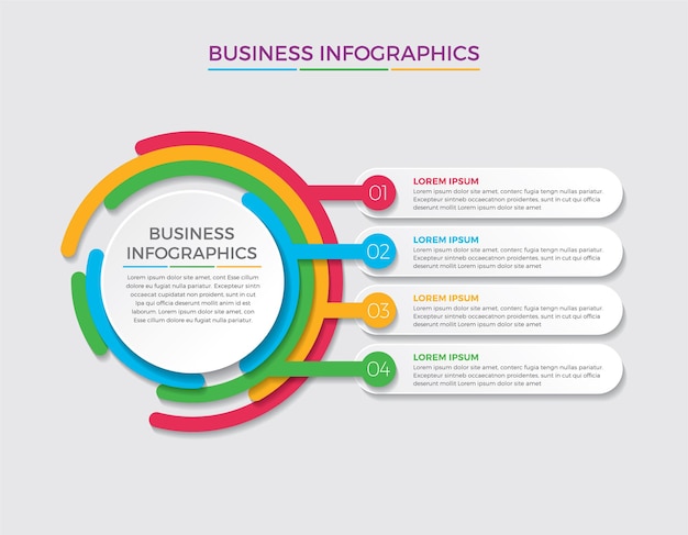 Diseño y marketing de infografías. concepto de negocio con 4 opciones, pasos o procesos.