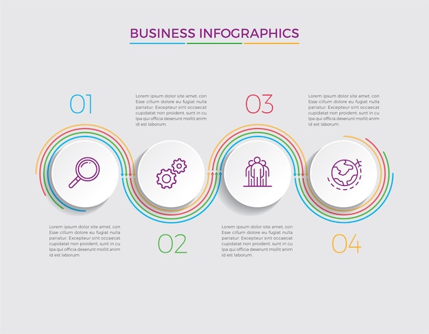 Diseño y marketing de infografías. Concepto de negocio con 4 opciones, pasos o procesos.
