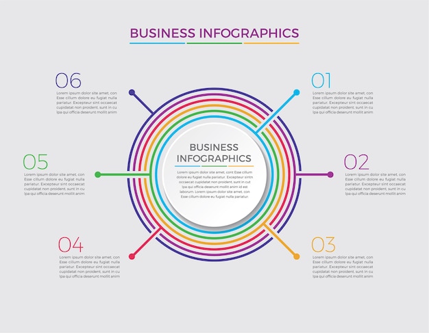 Diseño y marketing de infografías. concepto de negocio con 6 opciones, pasos o procesos.