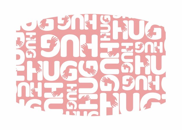 Diseño de máscaras con diseño de patrones de tipografía Hug Word