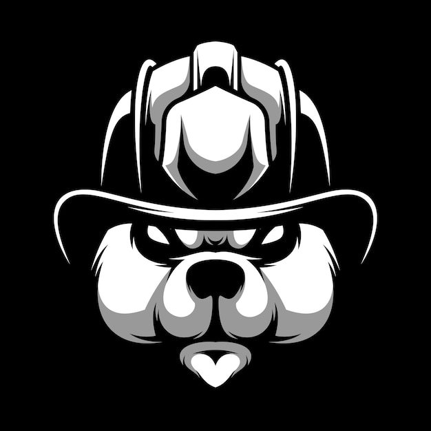 Diseño de mascota en blanco y negro de bombero de oso