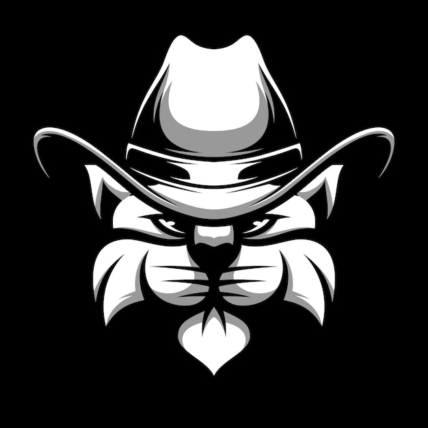 Diseño de mascota en blanco y negro de vaquero de gato