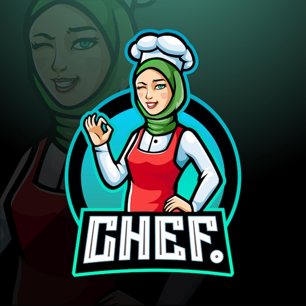 Diseño de mascota de chef girl esport logo