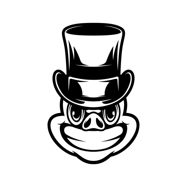 Vector diseño de mascota de contorno de sombrero de copa de cerdo