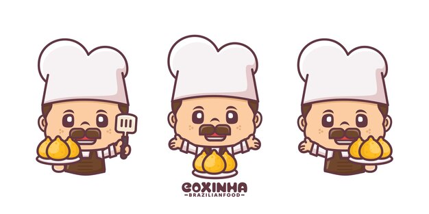 El diseño de la mascota de dibujos animados de cute coxinha chef