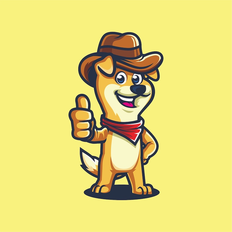 Vector diseño de mascota de dibujos animados de pequeño perro vaquero pulgar arriba