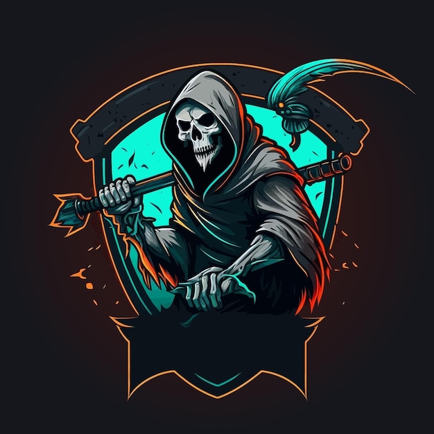 Diseño de mascota de esports Grim Reaper, plantilla de logotipo de juego, ilustración