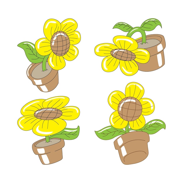 Diseño de la mascota floral Paquete vectorial de flores