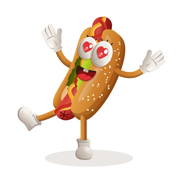 Diseño de mascota Hotdog juguetón y feliz.
