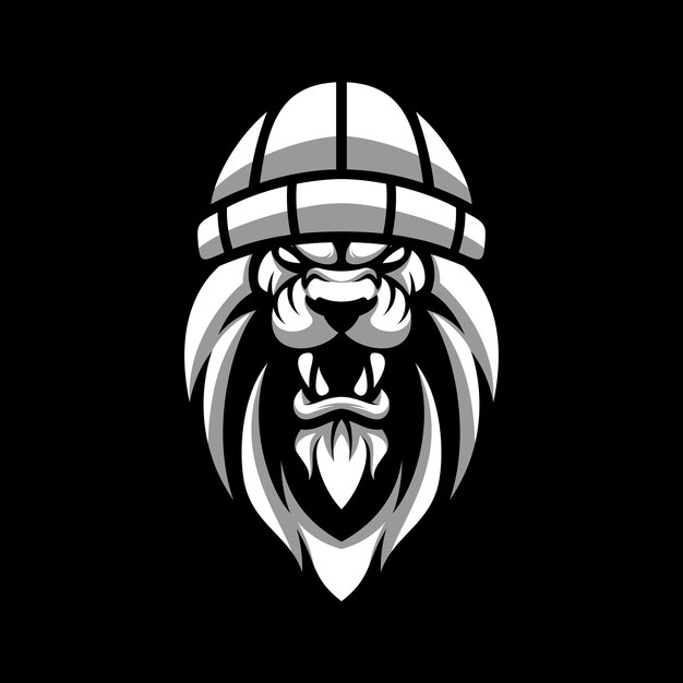 Diseño de mascota de león blanco y negro