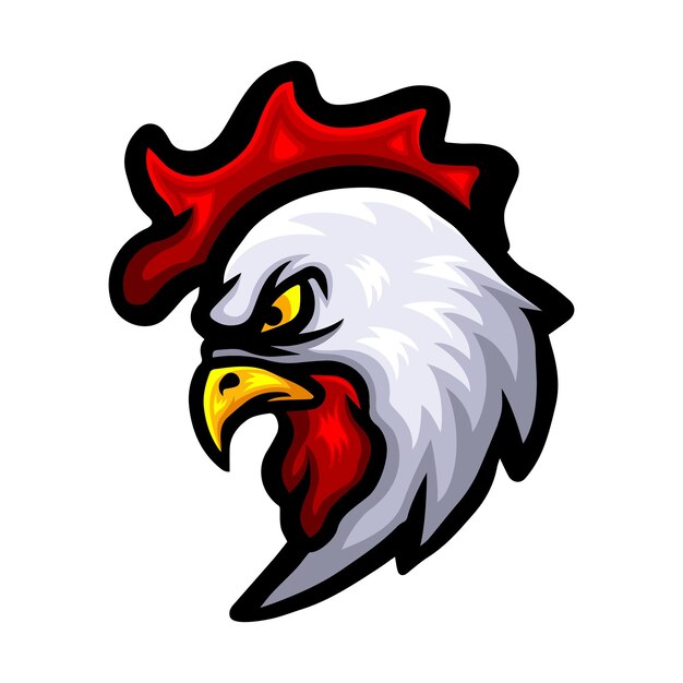 Diseño de mascota con logo de cabeza de gallo