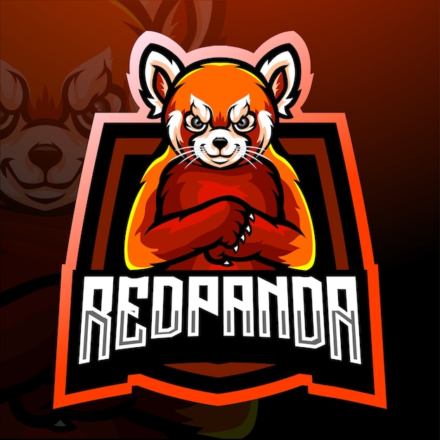 Vector diseño de mascota con logo de panda rojo esport