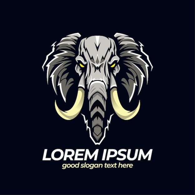 Diseño de la mascota del logotipo de la cabeza de elefante ilustración del logotipo del deporte de elefante diseño de la insignia de fondo oscuro