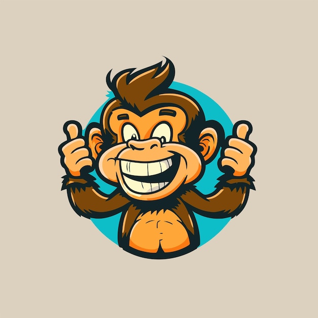 Diseño de mascota de logotipo de personaje de dibujos animados de mono chimpancé para marca comercial