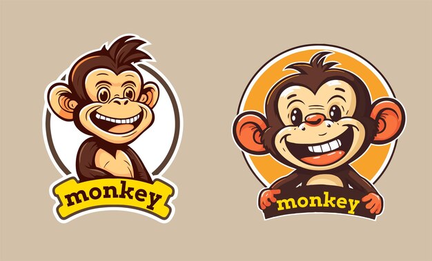 Diseño de mascota de logotipo de personaje de dibujos animados de mono chimpancé para marca comercial