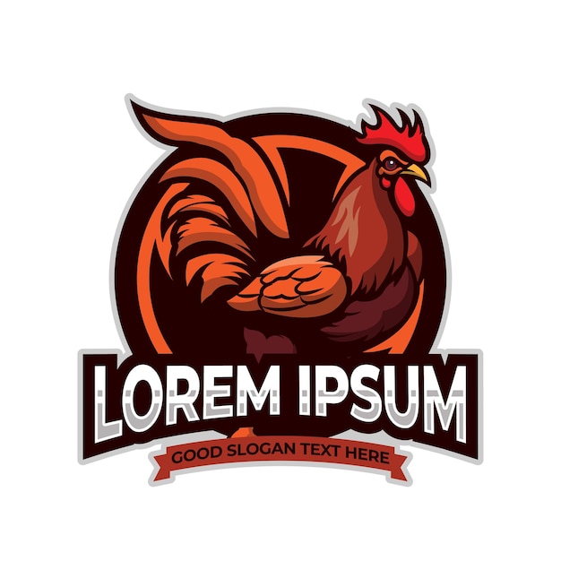 Diseño de mascota de logotipo de pollo gallo ilustración de pollo con insignia icono de pollo de estilo vintage