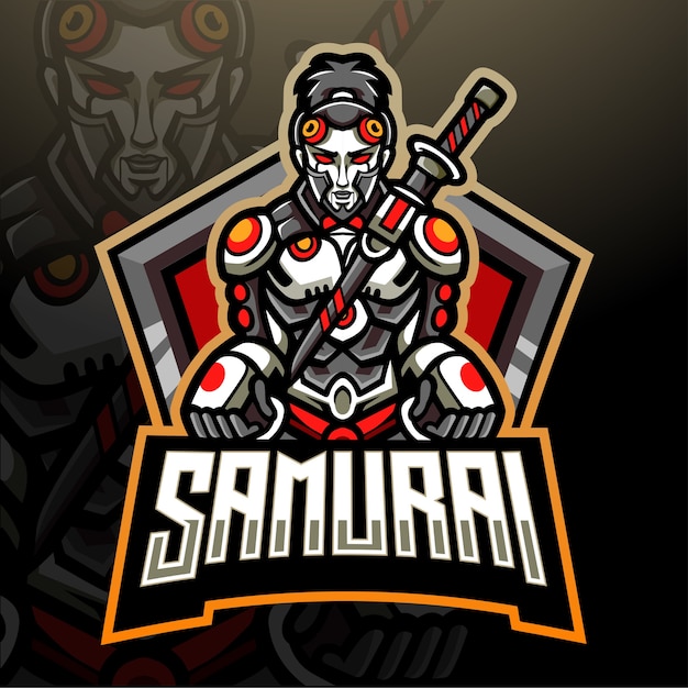 Diseño de la mascota del logotipo de samurai mecha esport