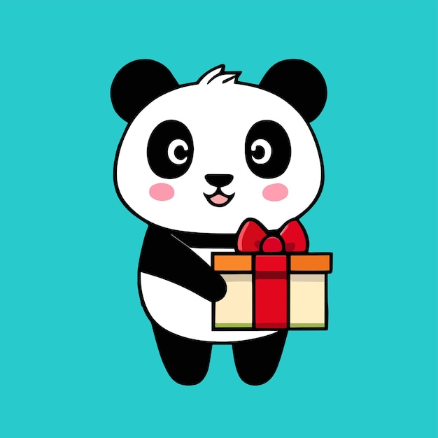 Diseño de mascota para un panda que lleva una linda caja de regalo Diseño de dibujos animados planos en estilo animal