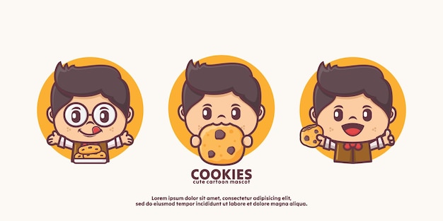 El diseño de la mascota del personaje de dibujos animados del camarero con galletas