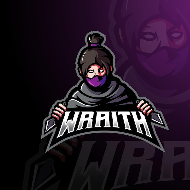 Diseño de mascota de personaje de juego Apex de Wraith. logotipo de la mascota para deportes, juegos, equipo