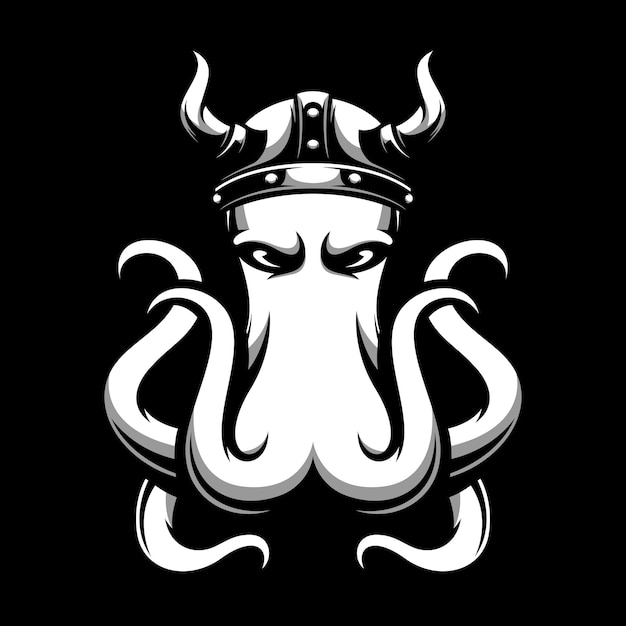 Vector diseño de mascota de pulpo en blanco y negro