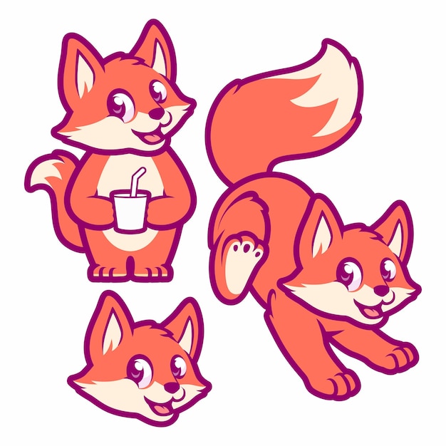 Diseño de mascota de vector de dibujos animados de zorro