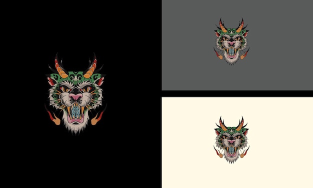 Diseño de mascota vectorial de tigre y llamas de cabeza