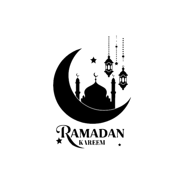 Diseño de la media luna y las linternas de Ramadan Kareem