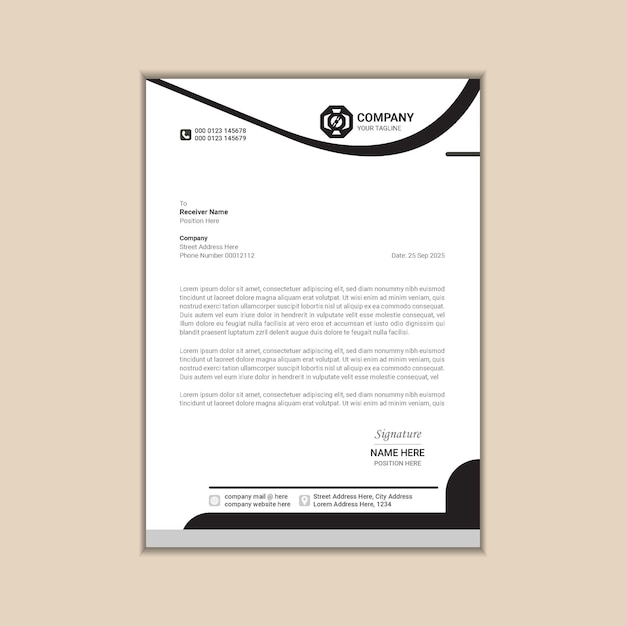 Diseño de membrete corporativo simple y elegante para comunicaciones profesionales
