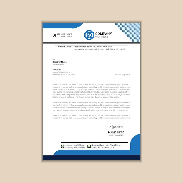 Diseño de membrete corporativo simple y elegante para comunicaciones profesionales