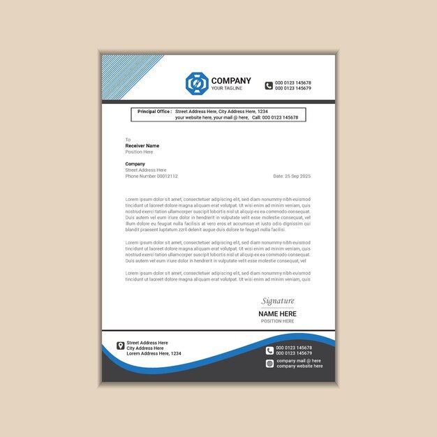 Diseño de membrete corporativo simple y elegante para comunicaciones profesionales