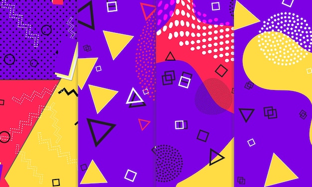 Diseño de Memphis Fondo de los años 80 Púrpura Rojo Amarillo Colores Puntos abstractos Patrón de Memphis