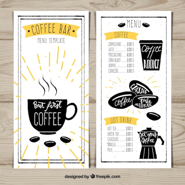 Vector diseño de menú de cafetería