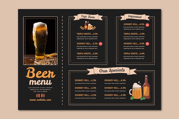 Vector diseño de menú de cerveza dibujado a mano