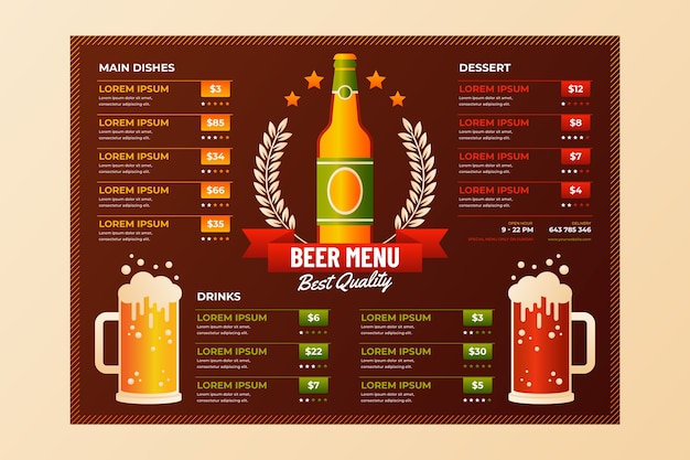 Vector diseño de menú de cerveza realista