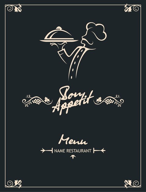 diseño de menú de chef sobre fondo negro