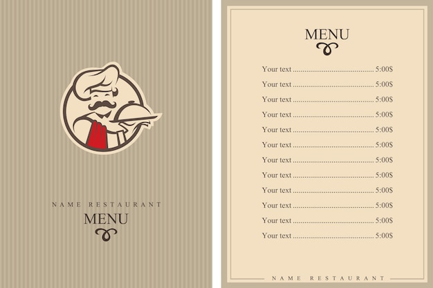 diseño de menú de chef