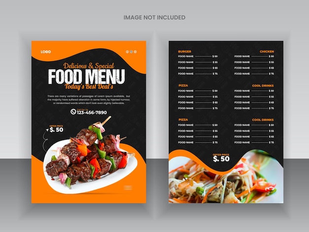 Diseño de menú de comida y diseño de volante de comida