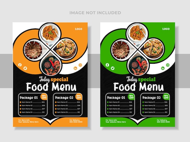 Diseño de menú de comida especial o plantilla de diseño de volante en tamaño A4 Diseño de Menú de comida de restaurante