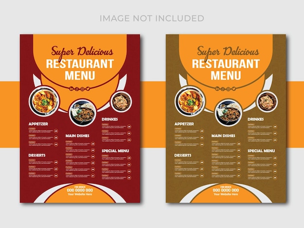Diseño de menú de comida especial o plantilla de diseño de volante en tamaño A4 Diseño de Menú de comida de restaurante