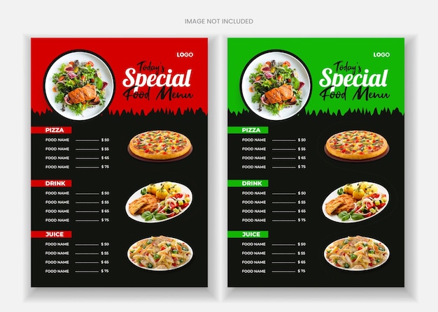 Diseño de menú de comida de restaurante.