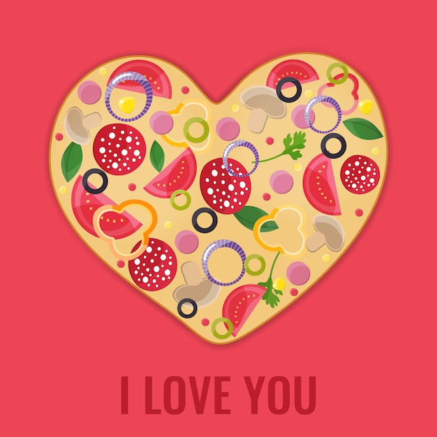 Diseño del menú del día de San Valentín. Corazón de pizza