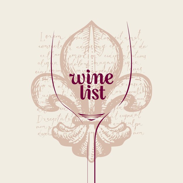 Diseño del menú de la lista de vinos