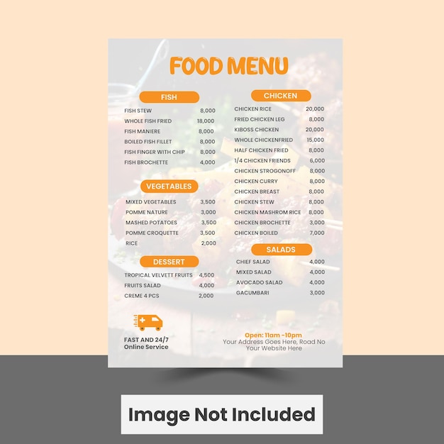 Diseño del menú del restaurante Menú de comida Menú moderno