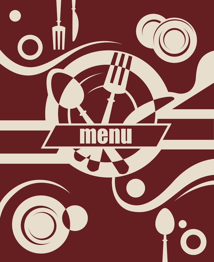 Vector diseño de menú de restaurante con plato, cuchillo y tenedor