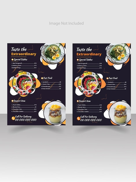 Diseño de menús de alimentos elegantes, deliciosos y de sabor